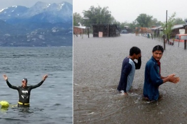 En medio de las inundaciones en el Litoral, el responsable de evitarlas nadó en el Canal Beagle
