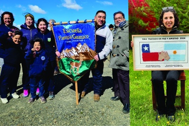 Escuelas rurales fueguinas de Argentina y Chile regalan banderas tejidas en lana al Papa Francisco