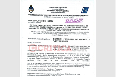 Un documento oficial de Prefectura certificó a principios de enero que el Puerto de Ushuaia cumplía normas de seguridad hasta 2029