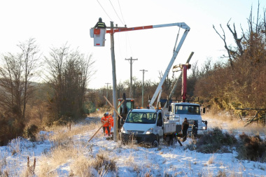La DPE completó el recambio de postes y la renovación de un tramo de la red eléctrica en Tolhuin