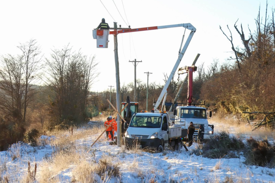 La DPE completó el recambio de postes y la renovación de un tramo de la red eléctrica en Tolhuin