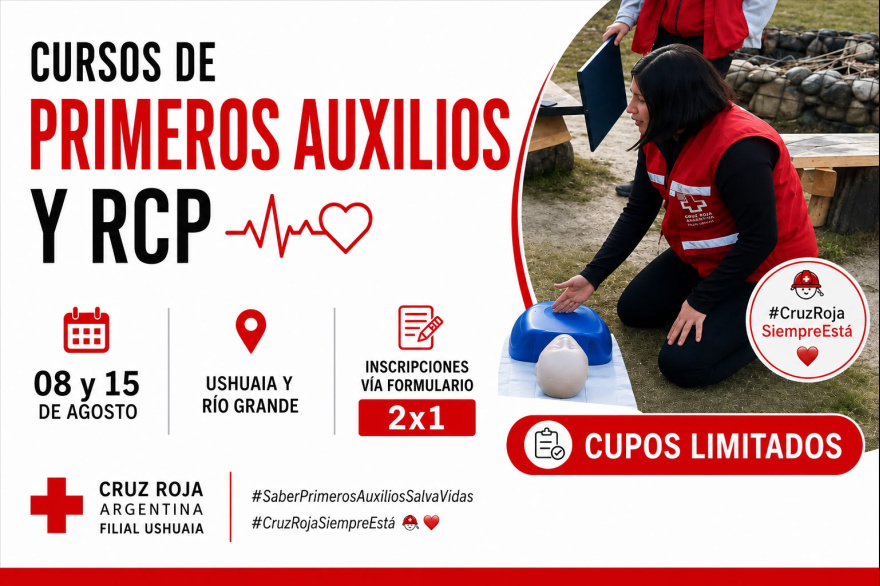 La Cruz Roja dictará cursos de Primeros Auxilios y RCP en Ushuaia y Río Grande